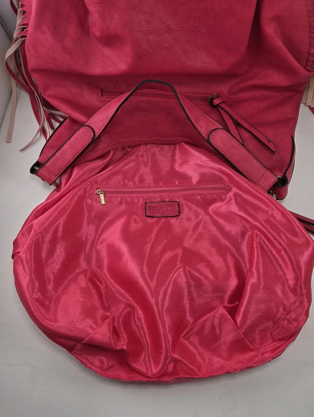 Yoki Hot Pink Fringe Faux Leather Boho Hobo Bag